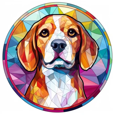 Stained Glass Beagle Dog Sublimation Clipart, Stained Glass Beagle Dog Portrait, Mandala background Stained Glass, Colorful Stained Glass, Suncatcher, Rainbow style of Stained glass, Colorful Stained Glass, Cricle Stained Glass, on white background