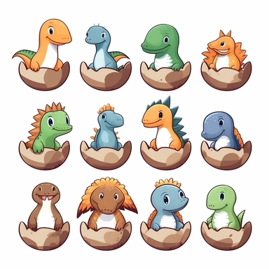 adorable simple dinosaurs eggs clipart, white background