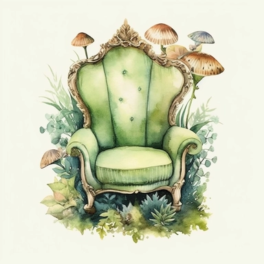 watercolor, fairy world, chair, green tone, clipart