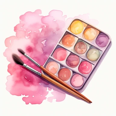 Watercolor Clipart, A paintbrushe palette , girly,pink themed , Back to school,single object, highly detailed, hand drawn watercolor illustration ,png transparent background, white background for removing background - - no text shadow font watermark