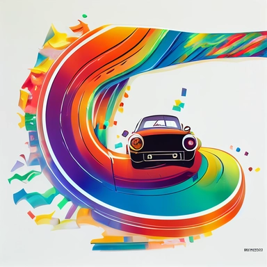 car curving leaving rainbow tire marks clipart