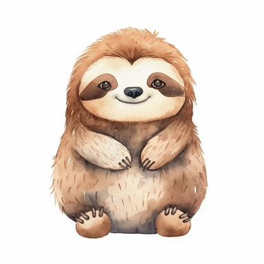 kawaii sloth, super cute, full body, watercolor clipart, isolated on white background, cute-core