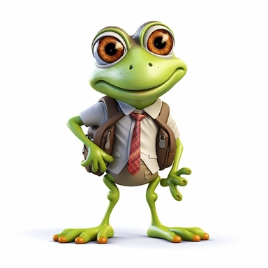 cartoon clipart funny style of frog dressed for school.