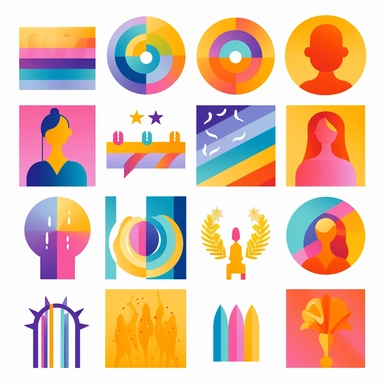 celebrates the LGBTQ community. vivid clipart image inspired by the colors of the pride flag. The images should encapsulate various facets of LGBTQ life, such as pride parades, activism, community gatherings, and cultural events. Each clipart should be lively, energetic, and filled with diverse individuals embracing their identities and advocating for equality. The images should convey a vibrant sense of inclusivity, unity, and resilience, empowering individuals to navigate their journeys with p