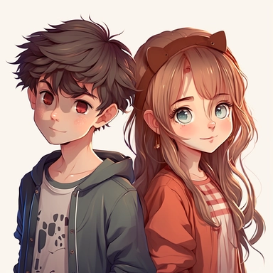 clipart of boy and girl bestfriends Simple cute beauty 8k 4d high quality