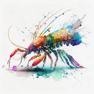 mantis shrimp running Watercolor Clipart, drip effect, clean white background, 16K Colors, clean white background