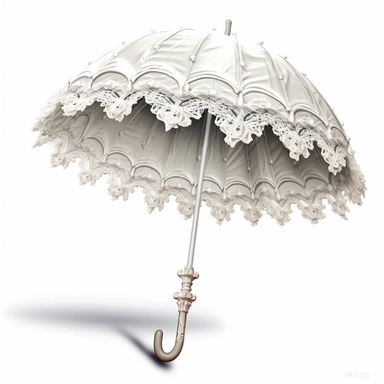 pretty white victorian parasol with ruffles and lace on the edges for clipart on a white background