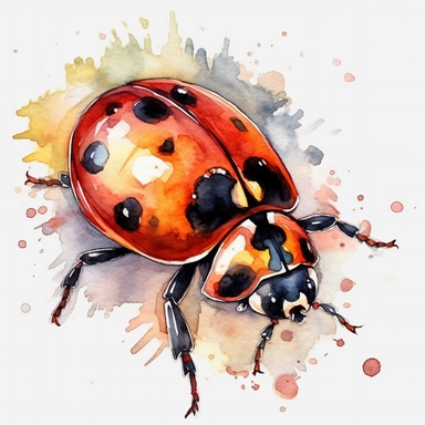 Watercolor, Tribal& Boho Forest Animals a ladybug png Full body realistic cartoon in 32K UHD cute. 15 cm thick outline. Black color. There was no shadow on the ground. 8k with realistic watercolors and detailed illustrations. PNG clipart, transparent white background