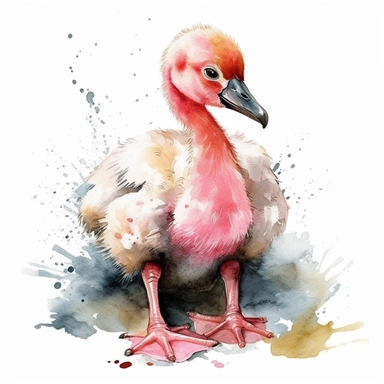 watercolor clipart super cute baby flamingo, Neal Adams