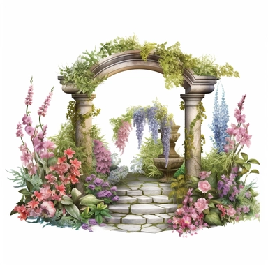 Capture the allure of an Enchanting Garden Oasis. Craft an ultra-detailed, 8K quality clipart without signatures or distracting lines. Embrace realism and artistry, showcasing intricate floral blooms and lush foliage. Set against a clean, white background for maximum versatility. Create a high-quality clipart that resonates with American women, evoking a sense of tranquility and natural beauty. Let your artistry transport them to a captivating garden escape.
