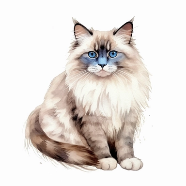 watercolour cute realistic ragdoll cat ultra detailed ultra photoreal intricate detailed beautiful magnificent ragdoll cat with perfect beautiful realistic eyes and intricate facial features four perfect legs and paws realistic detailed ,png image,high definition,300dpi,graphic clipart,computer graphics