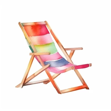 Watercolor Summer Lawn Chair clipart, Minimalist, bright colors, isolated white background, 8k