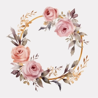 Clipart, watercolor dusty pink gold small roses wreath, hand painted, texture