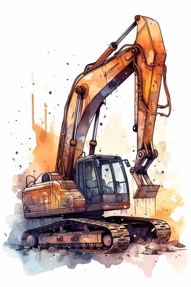 watercolor illustration of Industrial hammer excavator, digital art, concept,art,8k,hd,kawaii,no backround, clipart