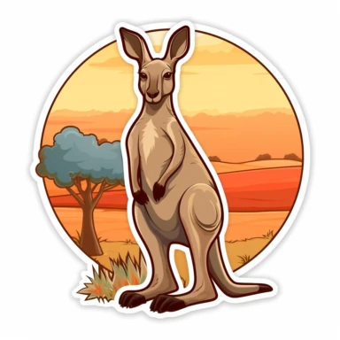 kangaroo, Australian bush, clip art, 2d, cartoon, sticker