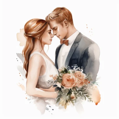 Married couple Clipart Watercolor, white background
