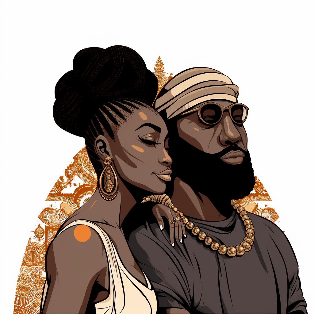 graphic design of Afro Black Couple, wearing king and queen crown ...