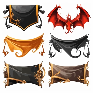 BANNER clipart of a scroll style banner, multiple angles and options, dungeons and dragons style logo scroll banner, blank dnd scroll banner logo clipart, flat color on white background