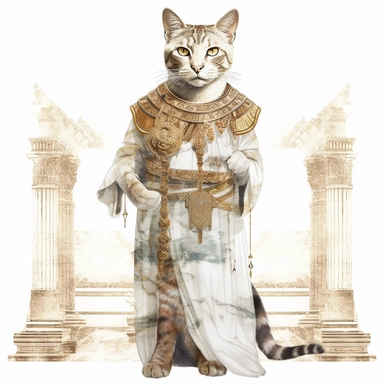 collage quirky cool collage Ancient Roman cat Felis catus clipart, Wearing a formal dress, detailed, clean line, hd, on white background, spaced out