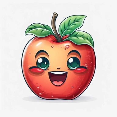 cute Apple, happy and smiling, bold line, clipart, sticker, white background, no shadow, 8k detail