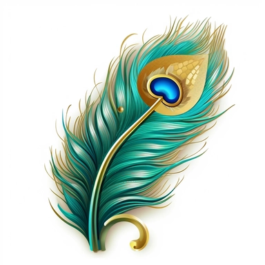 watercoor lack peacock feather with gold metalic detail clip art