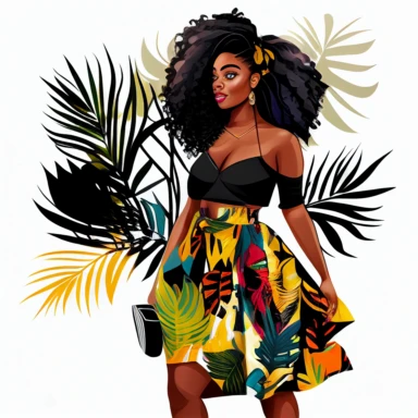 stunningly beautiful full body afican american woman clipart with voluminous big goddess loc of hair wearing a fashion nova outfit??, fashionable, isolated design, clipart image inspired by Hui Mu