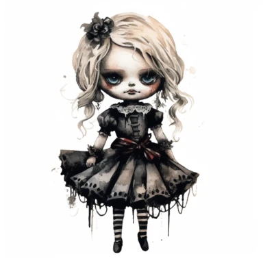 mystical dark scary watecolor halloween evil horror doll clipart, hd 4k, detailed, focused, isolated on white background