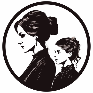 cameo clipart, mom and teen daughter, white background