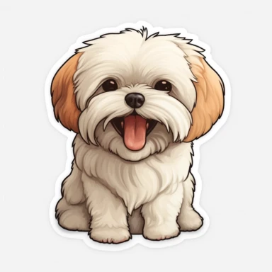cute Maltese, happy and smiling, bold line, clipart, sticker, white background, no shadow, 8k detail