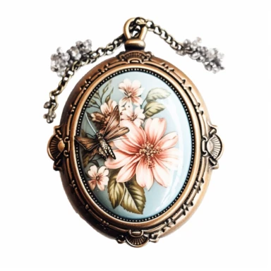 cottagecore clipart. a vintage locket on a white background. cottagecore, feminine, frilly