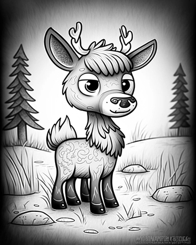cute moose - in a pasture for children’s coloring book, cartoon style, thick lines, no shading assasinmonkey, duplicate faces, blurry, drawing, cartoon, illustration, painting, concept art, cgi, unreal, anime, black&white, b&w, picture frame, deformed, bad anatomy, disfigured, poorly drawn face, mutation, mutated, extra limb, poorly drawn hands, done by bad-artist, ugly, dazed, 3D render, 3D game, 3D game scene, 3D character, mosaic, painting, digital art, anime, doll, toy, photoshop, video game