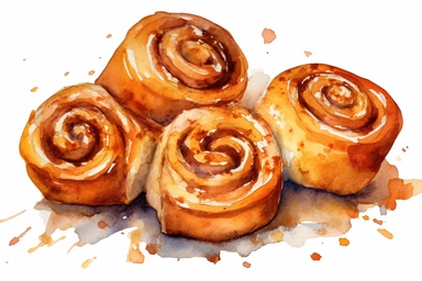 watercolor cinnamon rolls clipart, hd, white background, spaced out