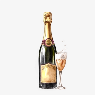 create a hand drawn watercolor clipart of a champagne bottle, white background, 4k