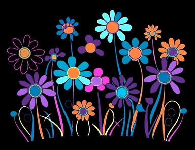 clipart flowers cliparts clipartflowers cliparts clipflowers clipart flowers clipart purple, in the style of stephen ormandy, dark cyan and blue, marguerite blasingame, childs drawing, 1970–present, jan berenstain, cross-processing/processed on a black background