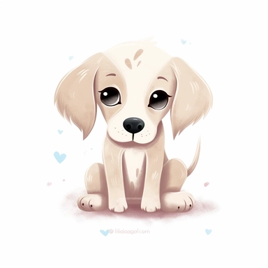 A heart-melting baby dog illustration clipart, featuring an irresistibly cute puppy with round puppy eyes, a tiny wet nose, and floppy ears, sitting on a clean white background, emanating innocence and playfulness, Illustration, digital art, with a soft and pastel color palette
