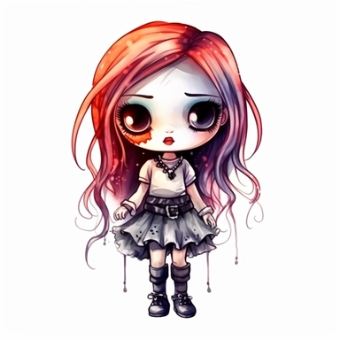 cute Monster High Chibi style girl, Halloween style, white background,clipart watercolor illustration, single object, high definition, white background for removing background