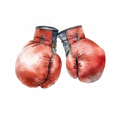 detailed watercolor boxing gloves , wide angle, long shot, realistic, isolated on white background, clipart