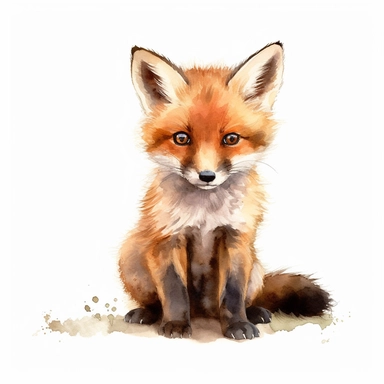 watercolour baby cute red fox Clipart, a single baby cute red fox, white background,super detail, dreamy, Studio Ghibli,no shadows, true colors,Free-cut on an all-white background, no shadows, no typography