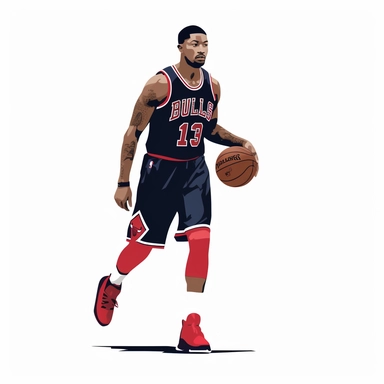 chicago bulls basketball player derrick rose full body in a realistic pose, minimalist clipart, vintage cut-and-paste, simple line flat drawings
