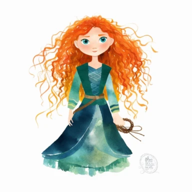 watercolor clipart, Merida from Brave, high detail, single design, 8k