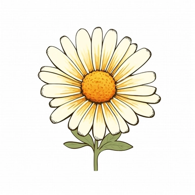 Clipart of cartoon daisie top of the flower, view from above, in a minimalist style, on a white background,