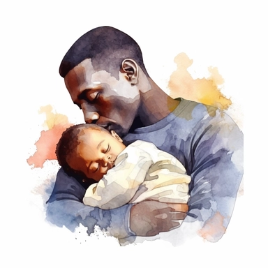 watercolor clipart black man holding baby sleeping