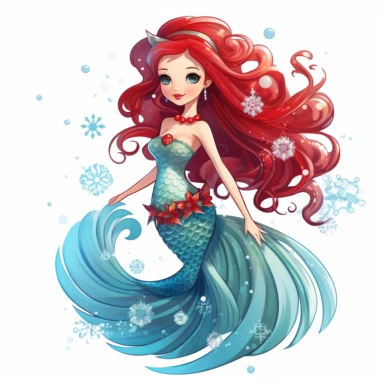 christmas mermaid. clip art style. full body image