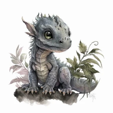 gray baby dragon, watercolor, clipart, 8k