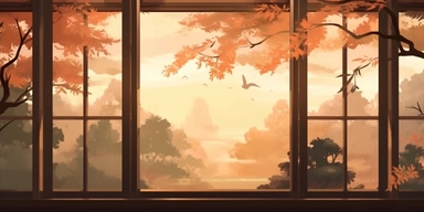 Illustration,Texture, Chinese Windows，Window with forest view, watercolor,clipart,brown background , minimalism,Trending on Artstation,Popular on Dribbble,Cozy wallpaper, Pixar trend, Warm colors, super details, animated lighting, best quality8k, @545177@