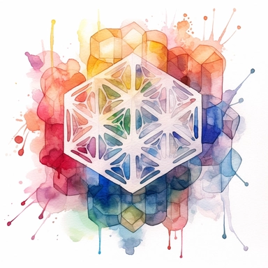 watercolor clipart of 3D metatron's cube, on white background