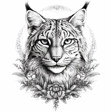 bobcat tattoo, tattoo stippling, tattoo shading, vintage tattoo, clipart