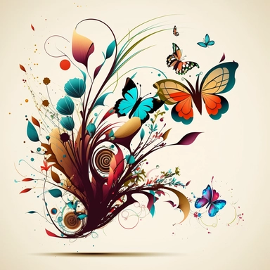 clipart vector, cool free natural shape, flowers, butterfly migration, imaginary, artistic,