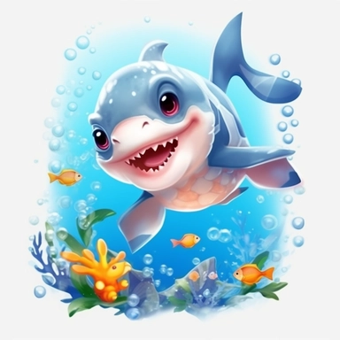Baby Hammerhead Shark, Embarking on a thrilling underwater race with fellow baby sea creatures , clipart for nursuring, animated, white transparent background