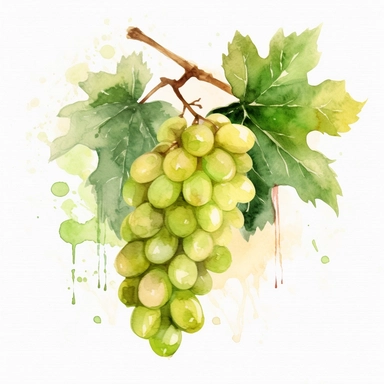watercolor green grapes on a vine clipart, hd, on white background, spaced out –ar3:2 –s 1000